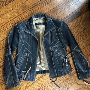 Andrew Marc girls distressed leather jacket